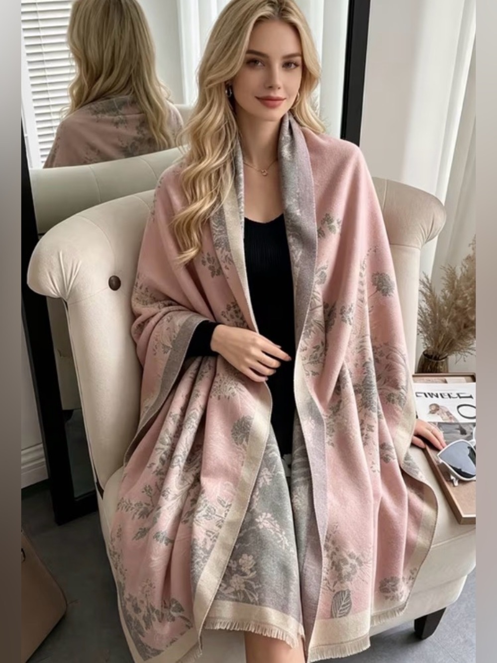 Bohemian Pink Floral Shawl Wrap - Elegant Women’s Scarf